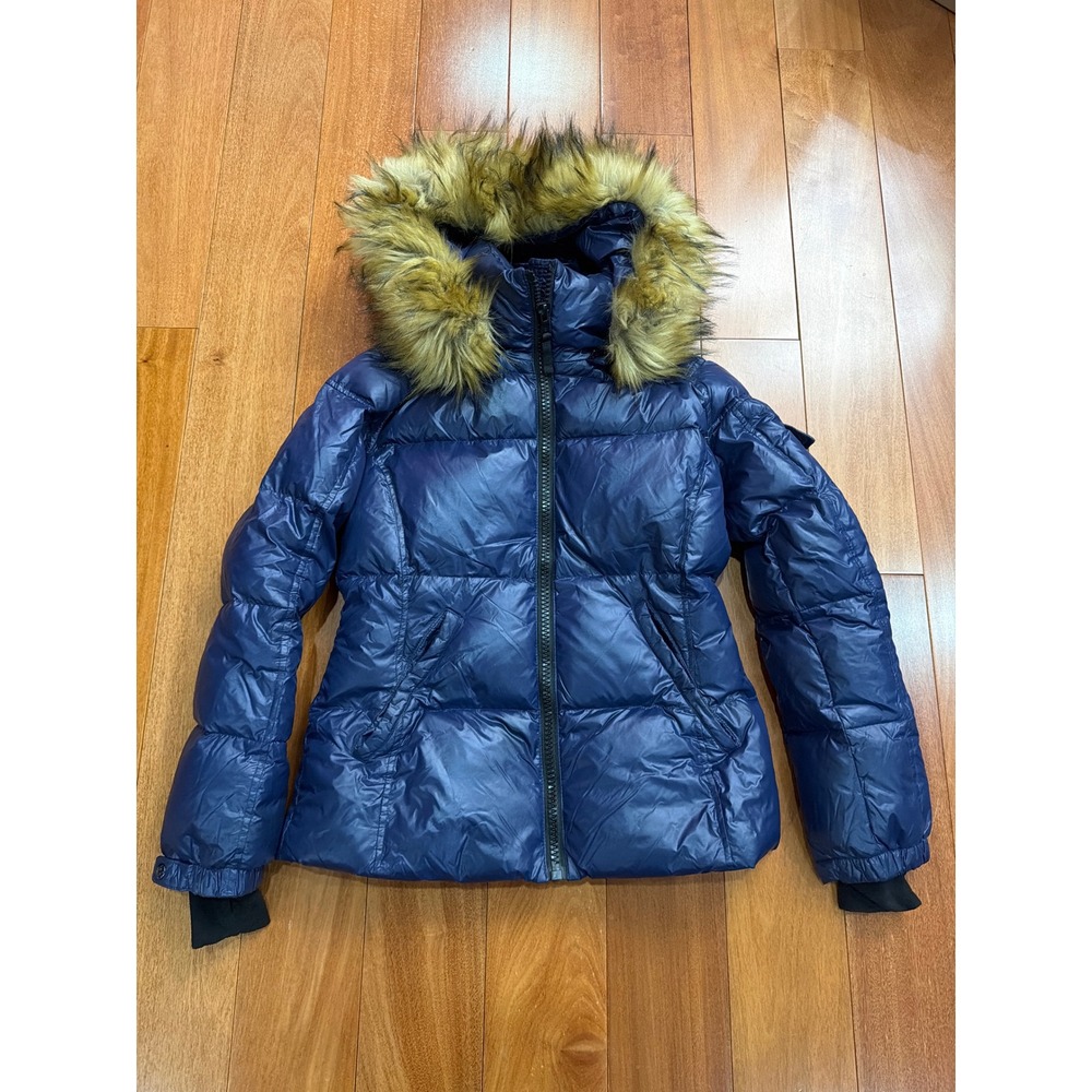 S13 New York Navy Women's Allie Puffer Coat Jacket Detachable Fur Hood Size M